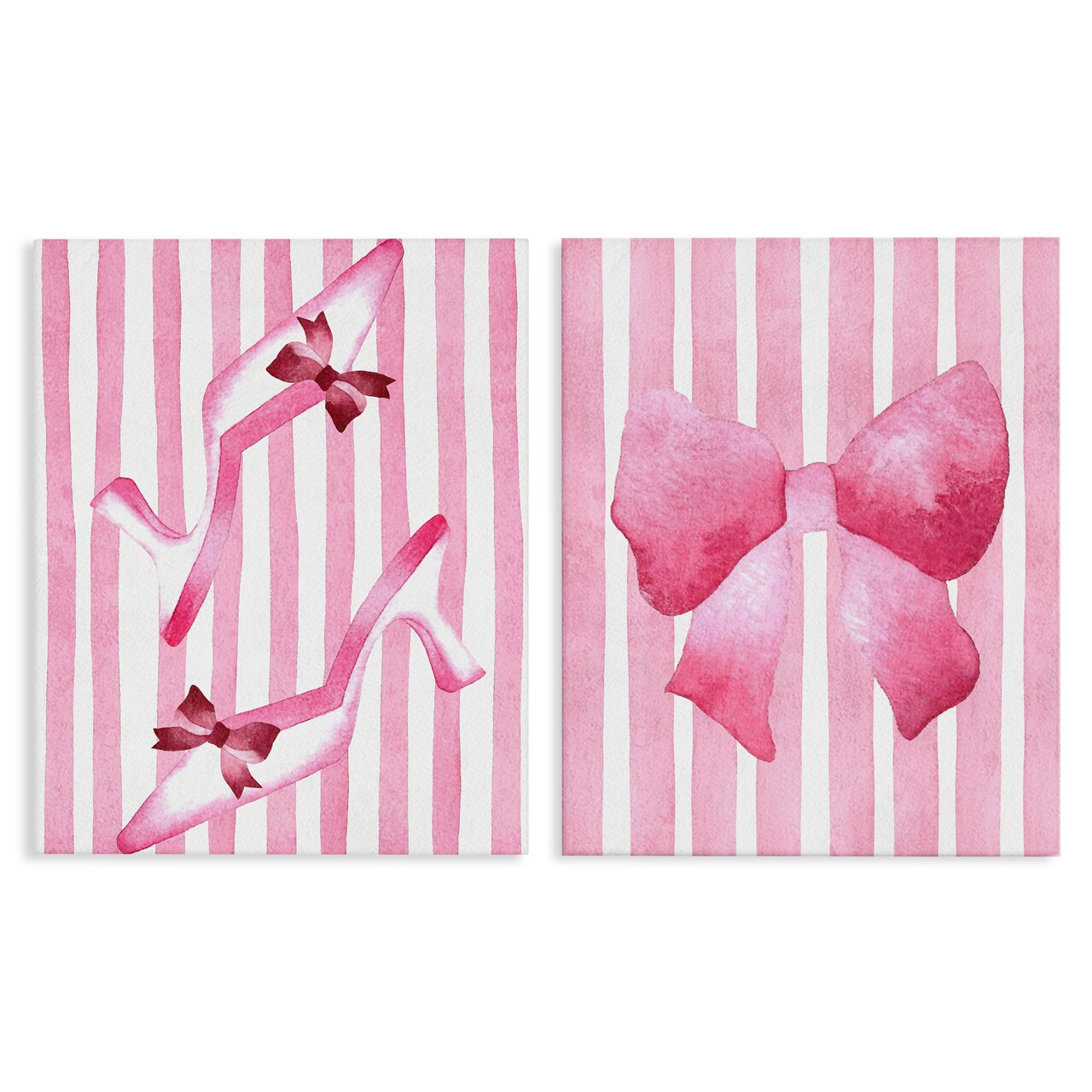 Stupell Industries Feminine Chic Bows Pink Stripes 2pc Canvas Set, design by Camila Juncos